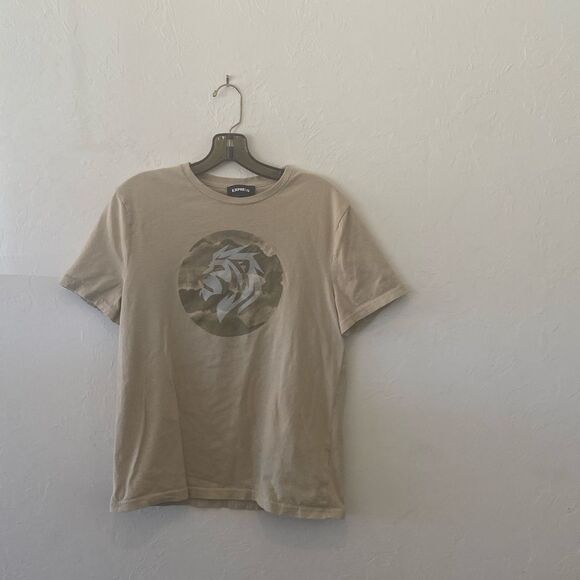 Express Men tan beige short sleeve graphic tee t-shirt - Picture 1 of 6